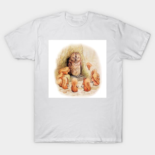 “Old Mr Brown Owl and the Squirrels” by Beatrix Potter T-Shirt by PatricianneK